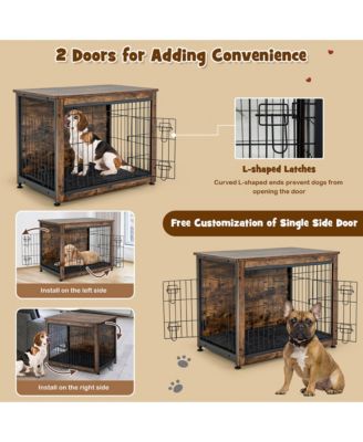 Wooden Dog Crate Furniture with Pad Bed Double Doors Dog Kennel End Table