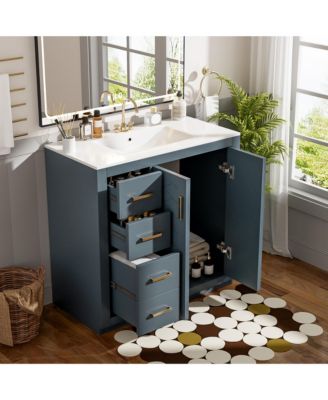 36inch Solid Wood Frame 3 Drawers Soft Closing Doors Bathroom Vanity with Ceramic Sink Combo Bathroom Storage Cabinet Freestanding Vanity Set