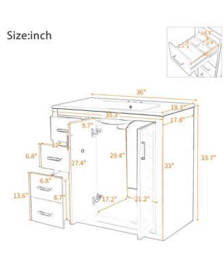 36inch Solid Wood Frame 3 Drawers Soft Closing Doors Bathroom Vanity with Ceramic Sink Combo Bathroom Storage Cabinet Freestanding Vanity Set