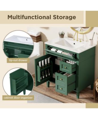 30inch Bathroom Vanity with Top Sink Modern Bathroom Storage Cabinet with 2 Drawers and a Tip out Drawer Single Sink Bathroom Vanity