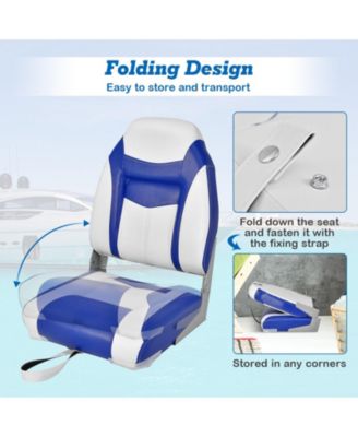 2 Pieces High Back Folding Boat Seat Set with Sponge Cushion-Blue