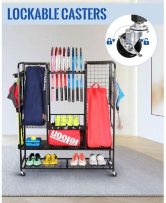 Tennis Equipment Storage Rack - Organizer for Rackets, Balls & Bags for Garage, Club or School