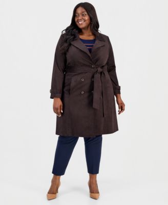 Tahari ASL - Plus Size Faux-Suede Trench Coat
