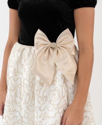 Girls' 7-16 Puff Sleeve Lace Dress with Bow