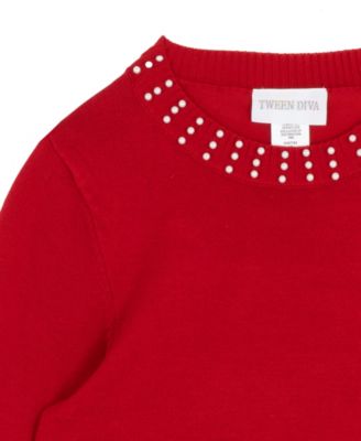 Girls' 7-12 Embellished Sweater and Plaid Skort, 2-Piece Set