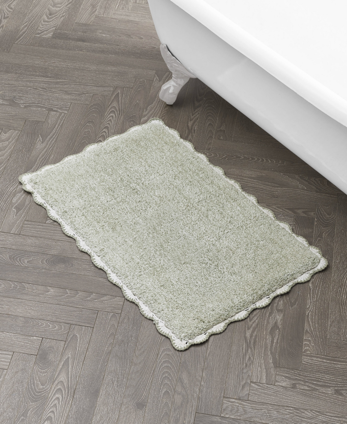 Laura Ashley Heathered Crochet Border Cotton Bath Rug, 20" X 32" In Green