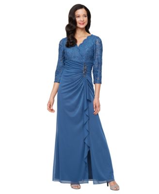Alex Evenings - Women's Lace-Bodice Cascade-Ruffle Gown