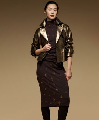 Women's Front Zip Metallic Leather Jacket