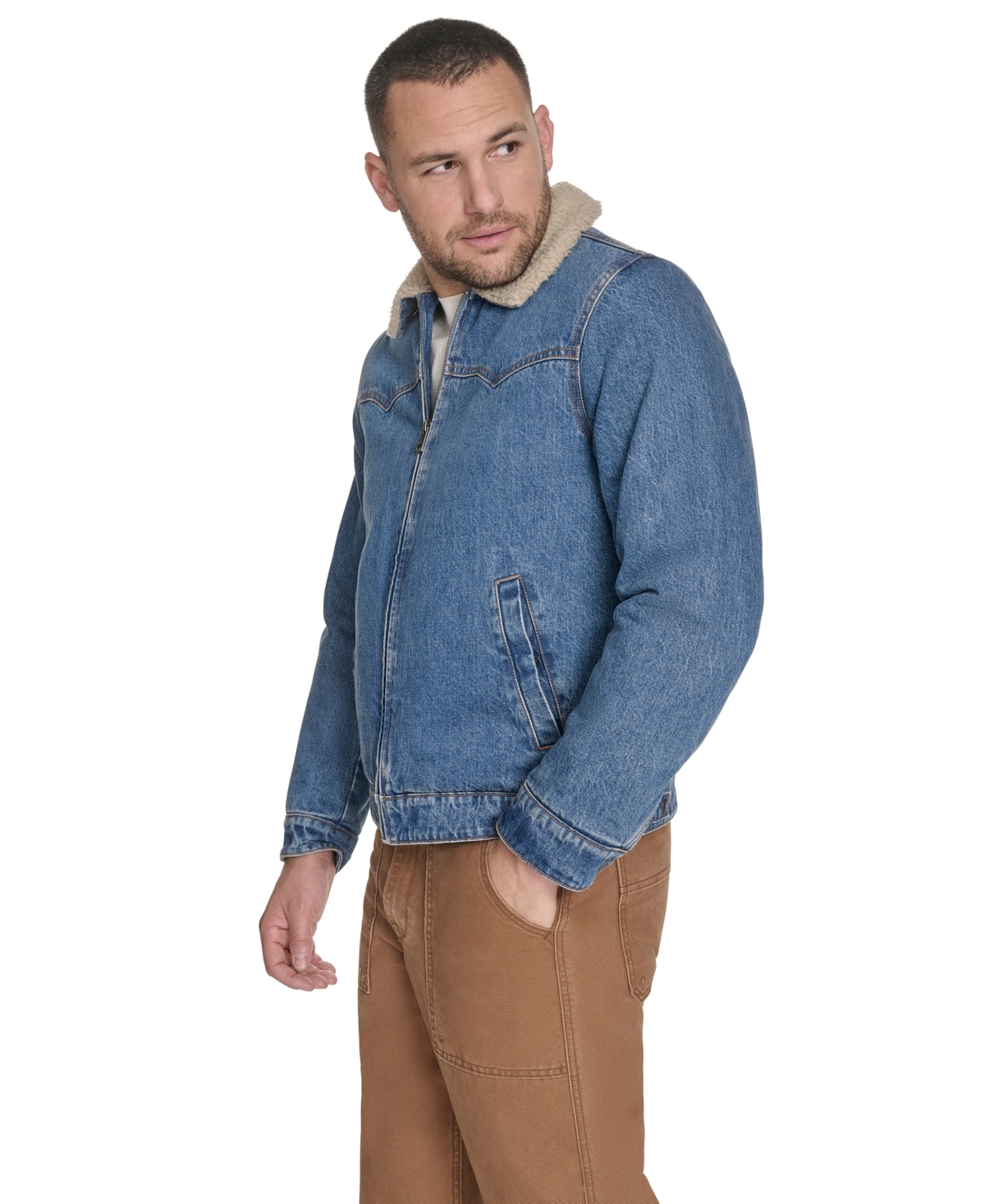 Levi's Western Denim Jacket With Removable Faux Shearling Collar In Blue