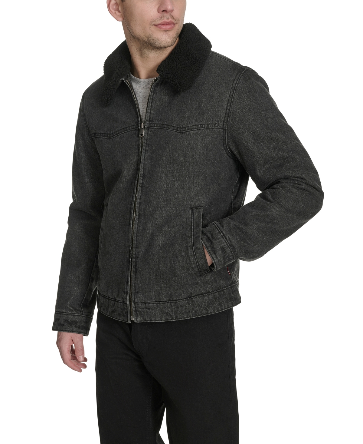 Levi's Western Denim Jacket With Removable Faux Shearling Collar In Black