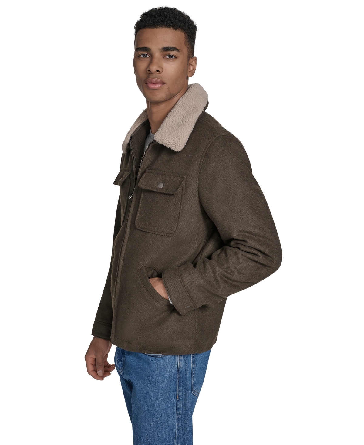 Levi's Men's Wool Blend Depot Sherpa Collar Jacket In Green