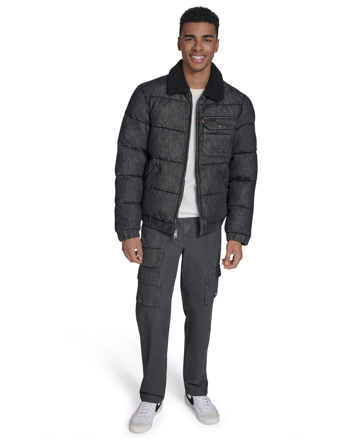 Levi's Quilted Denim Jacket With Fleece Collar In Black