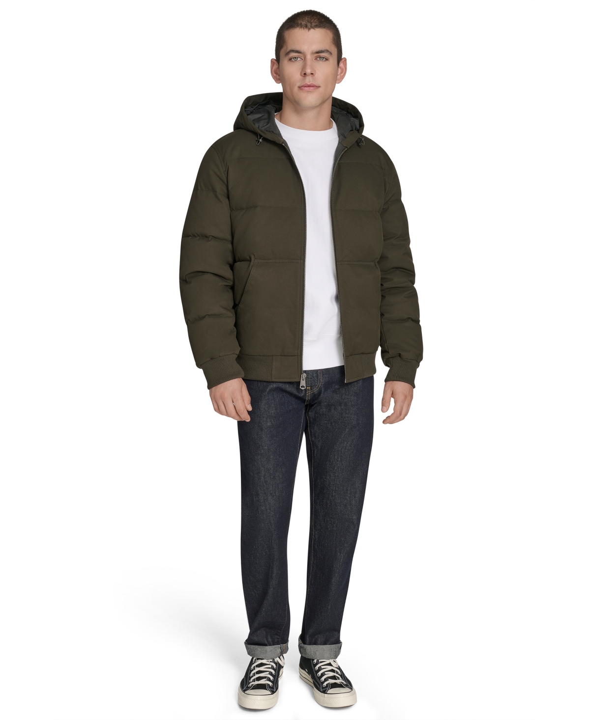Levi's Quilted Puffer Hoodie Bomber Jacket In Green