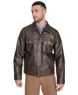 Men's Faux Leather Trucker Jacket