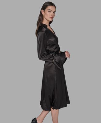 Women's Crinkle Long Sleeve Midi Dress