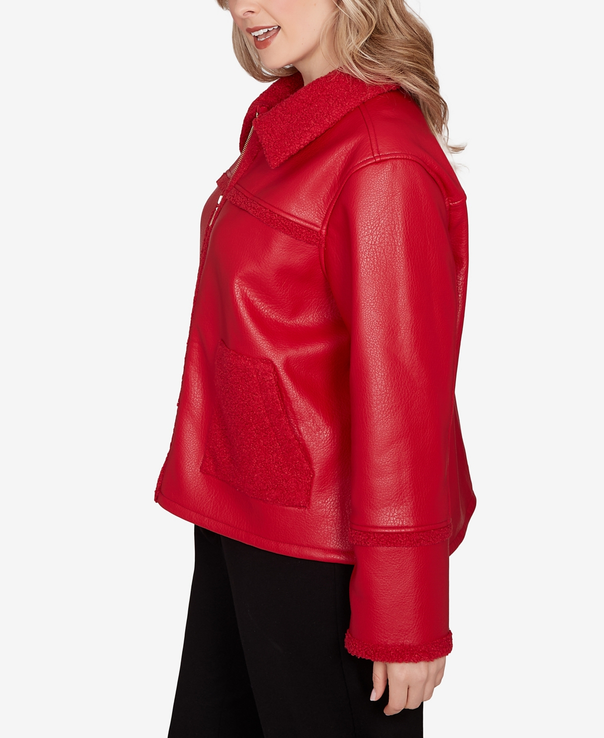 Ruby Rd. Plus Size Shearling Zipper Front Jacket In Red