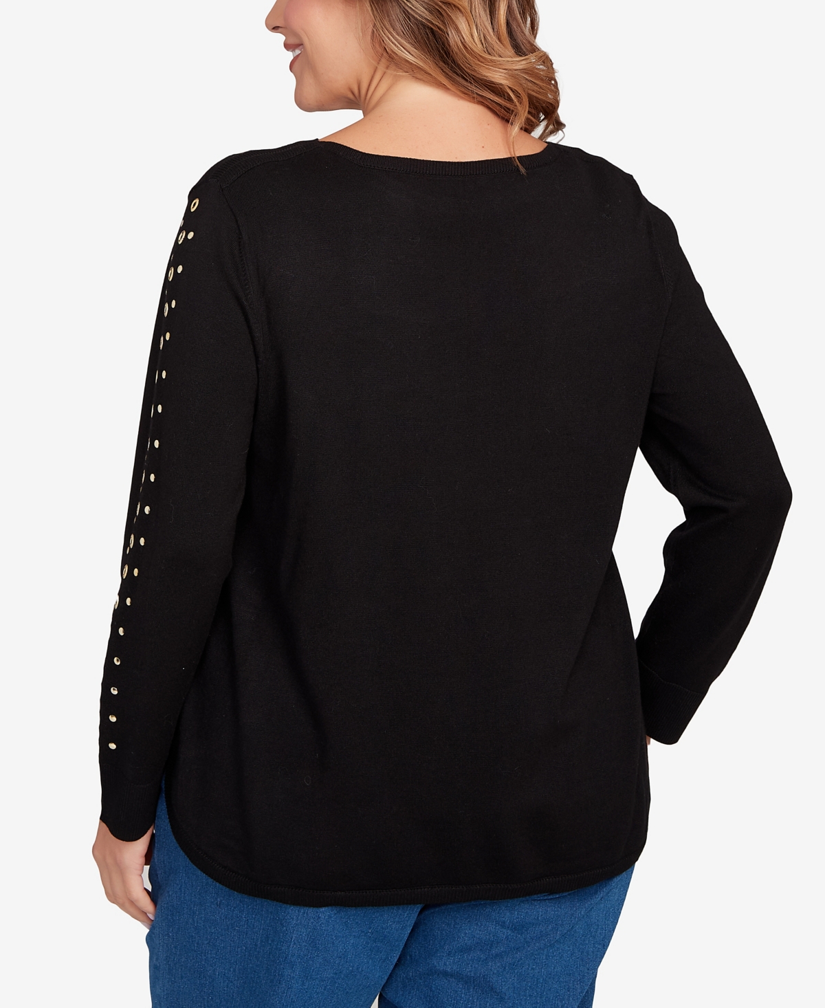 Ruby Rd. Plus Size Grommet Embellished Fine Gauge Sweater In Black