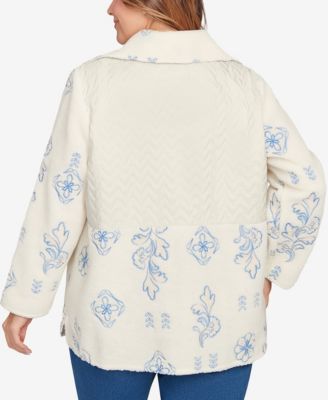 Plus Size Embroidered Quilted Shearling Jacket