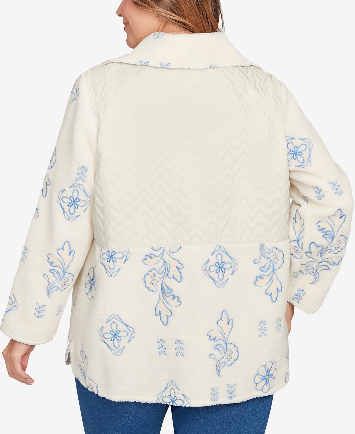 Ruby Rd. Plus Size Embroidered Quilted Shearling Jacket In White