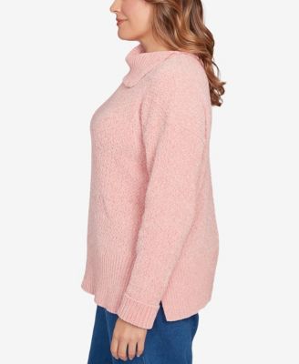 Plus Size Split Cowl Chenille Pullover Sweater
