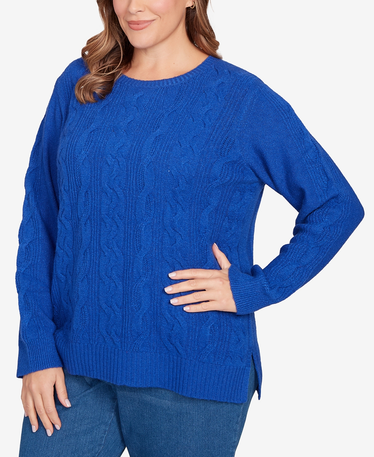 Ruby Rd. Plus Size Mixed Cable Cozy Sweater In Blue