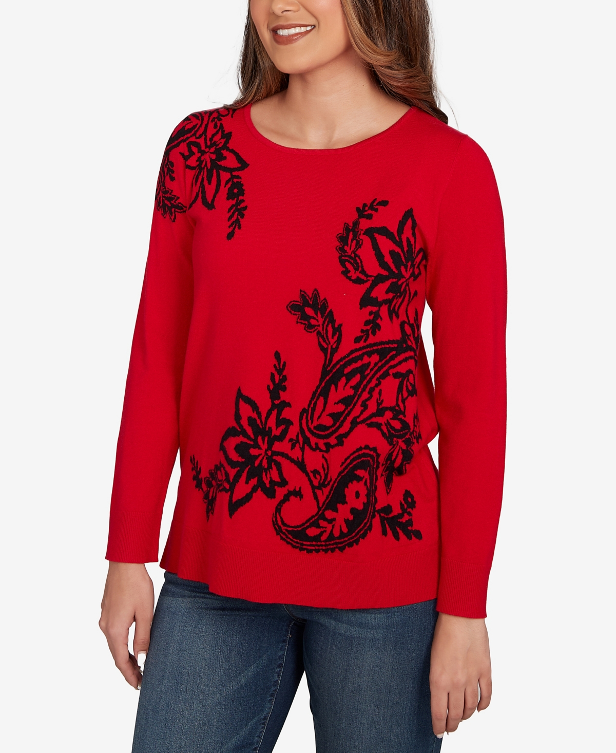 Ruby Rd. Plus Size Floral Paisley Jacquard Sweater In Red