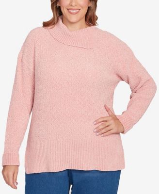 Plus Size Split Cowl Chenille Pullover Sweater