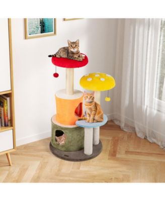 43'' Tall Cute Cat Tree w/ 2 Condos Padded Platforms Sisal Scratching Posts