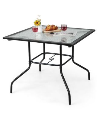 35'' Patio Dining Table Square Outdoor Dining Table with Tempered Glass Tabletop