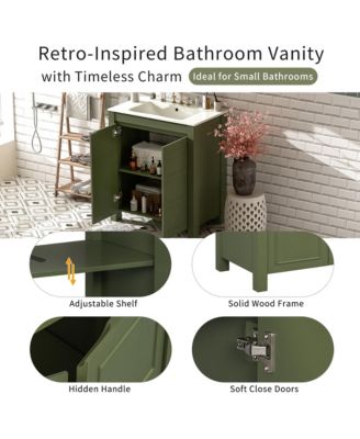 30" Solid Wood & MDF Bathroom Vanity with Ceramic Sink, Soft-Close Doors & Adjustable Shelf Storage Cabinet