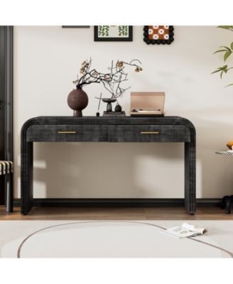 Retro Cabinet Silhouette Console Table with Open Style, Two Top Drawers