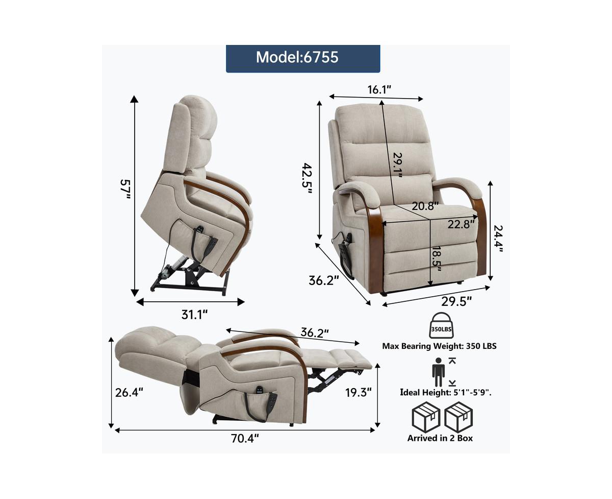 Power Chenille Lift Recliner Chair Dual Motor Infinite Position Up to 350 Lbs with Solid Wood Armrests, Heat Massage and Heavy Duty Motion Mechanism
