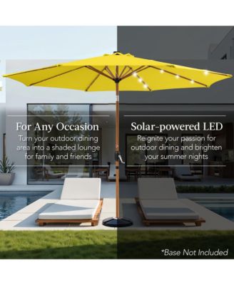 10ft Solar LED Lighted Outdoor Woodgrain Pattern Steel Market Patio Umbrella