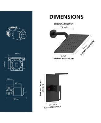 Shower Faucet Set with Storage Rack 8-inch Rain Shower Head with Single Spray Shower Head, Matte Black