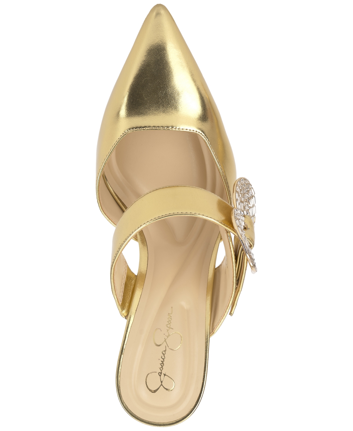 Jessica Simpson Favica Embellished Satin Slide Mule In Gold
