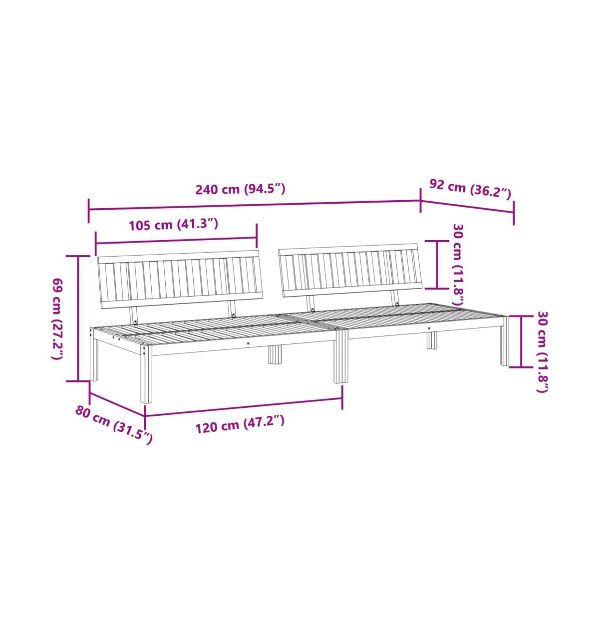 Pallet Middle Sofa Natural Wood Solid acacia wood 47.2 x 31.5 in