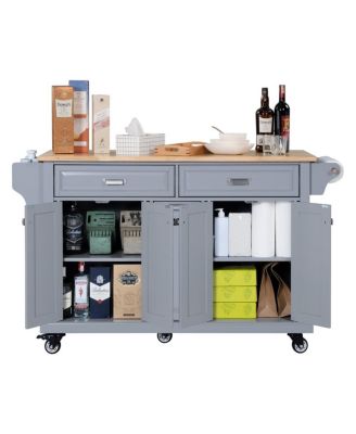 Farmhouse Kitchen Island Cart with Solid Wood Top, Ample Storage, Towel Rack & Locking Wheels, Rolling Buffet Table-Maison Boucle