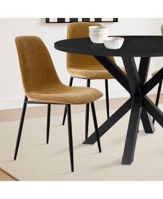 5 Piece Set 39.4 Inch Round MDF Table Boucle Fabric Chairs Starburst Metal Base Curved Back Dining Room Set