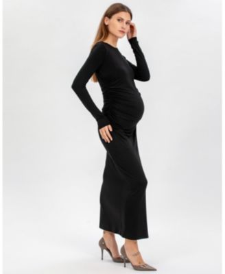 Maternity Boat Neck Maxi Daphne Dress with Side Ruching
