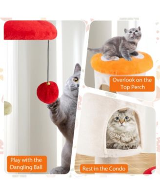 Cute Mushroom Cat Tree 48'' Tall Cat Tower w/ Sisal Scratching Posts Top Condo