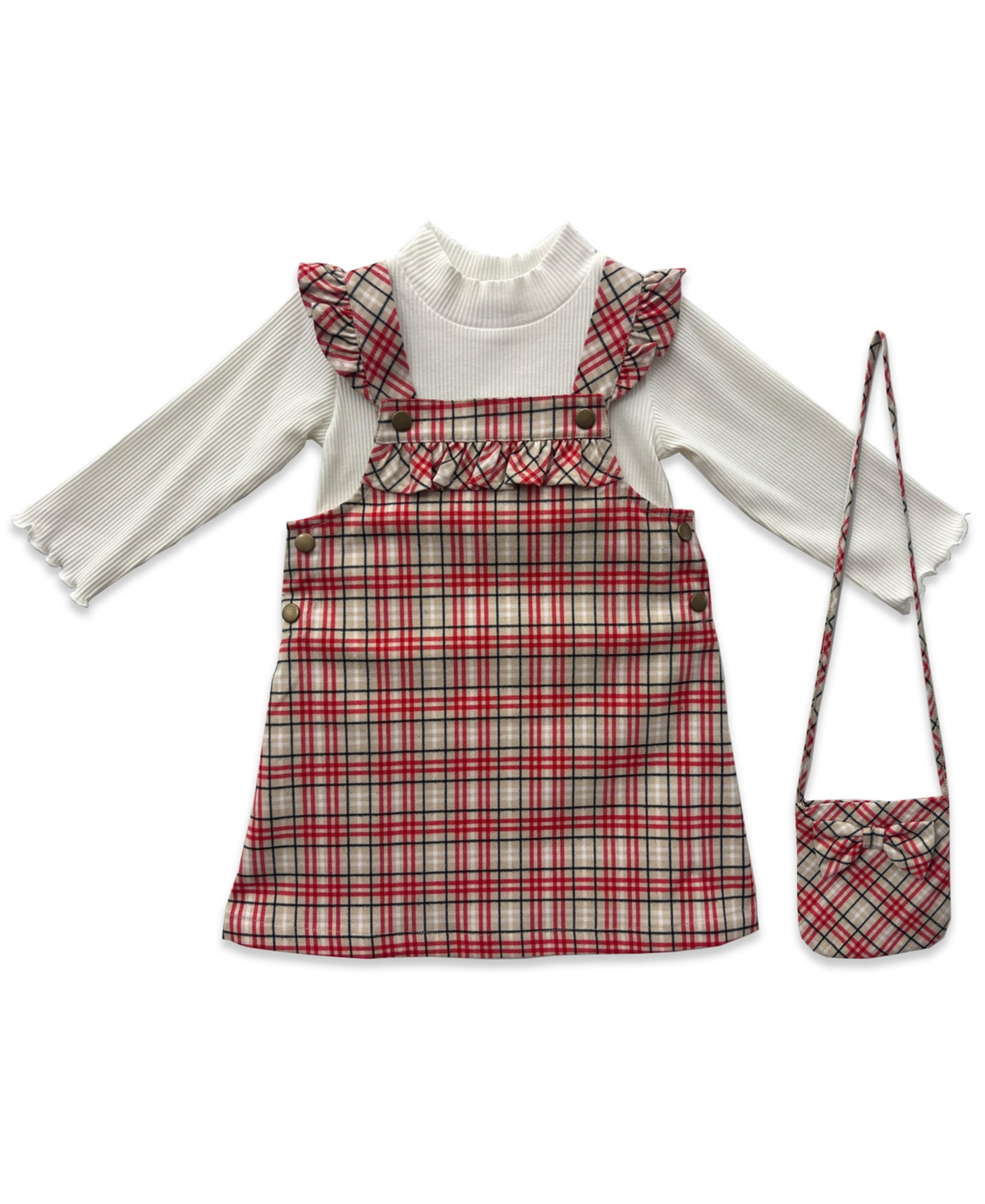 Blueberi Boulevard Girls 2t-6x 3-piece Plaid Jumper, Top And Crossbody Set In Multi