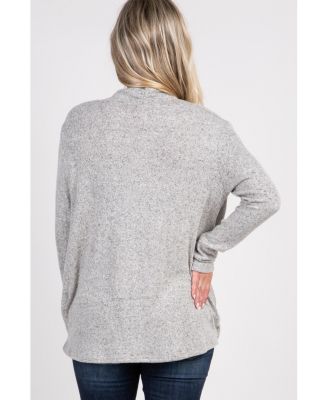 Maternity Beige Knit Draped Wrap V-Neck Nursing Top