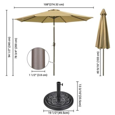 9FT UV50+ OLEFIN Outdoor Patio Umbrella with Base Crank Tilt Fade Resistant for Garden Beach Pool Deck Market Porch Backyard Cafe,Tan