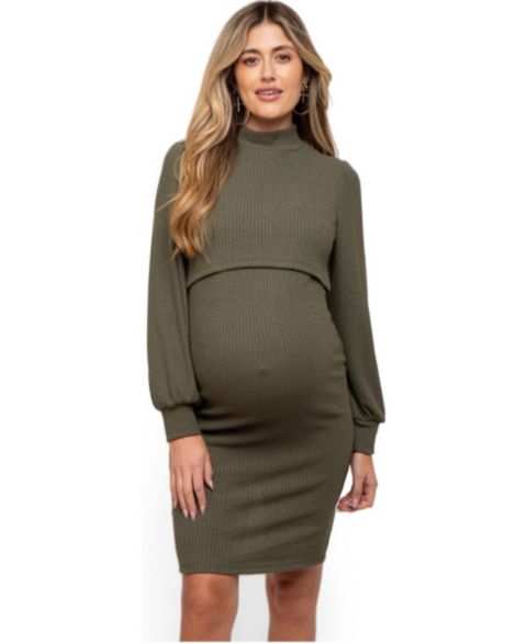 Женское платье Pinkblush Olive Rib Knit Mock Neck Nursing, цвет: Оливковый зелёный