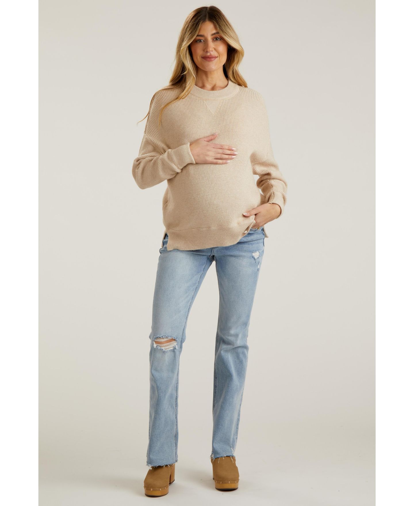 Женские джинсы Pinkblush Light Blue Distressed Bootcut, цвет: Синий — фото 4