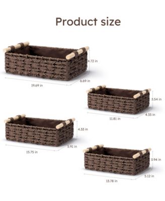 Woven Storage Baskets with Wooden Handles, Set of 4