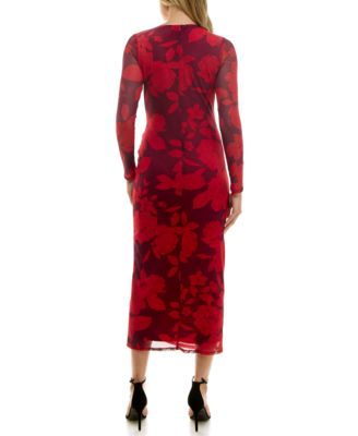 Women's Side Ruched Mesh Bodycon Dress