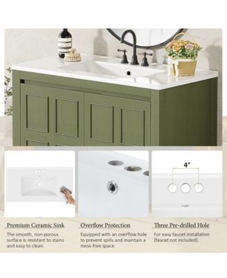 36" Solid Wood Bathroom Vanity Set with Ceramic Sink & Distressed Finish Storage Cabinet Organizer