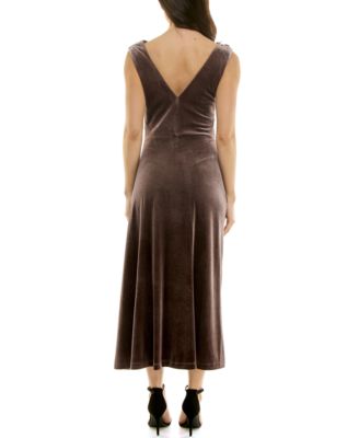 Women's Draped Velvet Gold Accent Dress