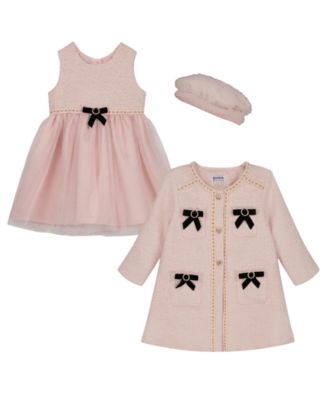 Blueberi Boulevard - Girls 2T-6X 3-Piece Bows Knit Dress, Coat and Hat Set